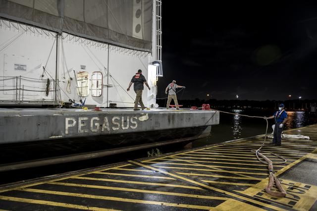 NASA image: NASA’s Pegasus Barge Stops at MAF with Artemis I Rocket Hardware